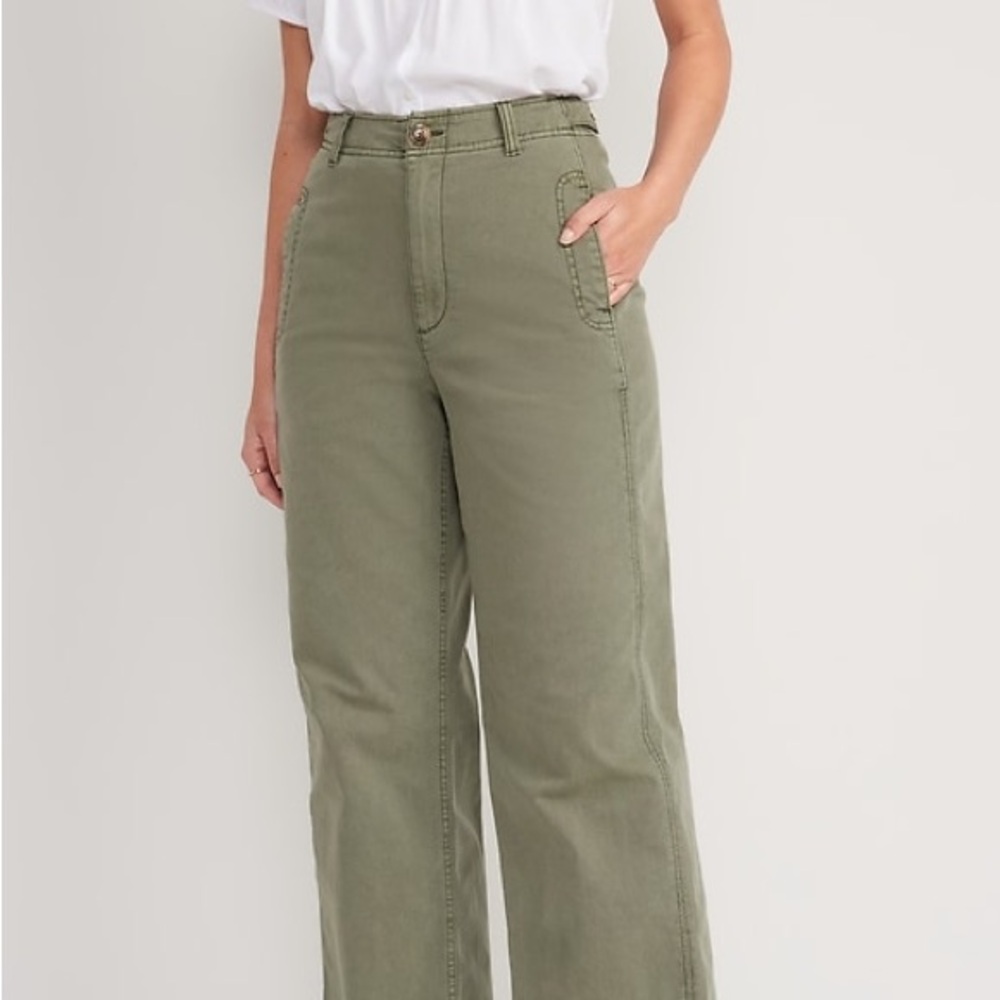 Old Navy Extra High-Waisted Wide-Leg Workwear Pants Green Size 8 Tall
